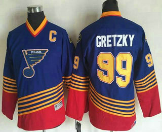 Youth St. Louis Blues #99 Wayne Gretzky 1995-96 Blue CCM Throwback Stitched Vintage Hockey Jersey