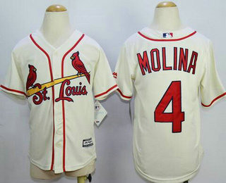 Youth St. Louis Cardinals #4 Yadier Molina Cream Cool Base Baseball Jersey