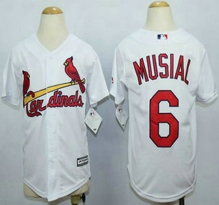 Youth St. Louis Cardinals #6 Stan Musial Home White 2015 MLB Cool Base Jersey