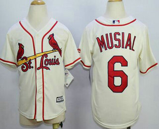 Youth St. Louis Cardinals #6 Stan Musial Retired Cream Cool Base Baseball Jersey