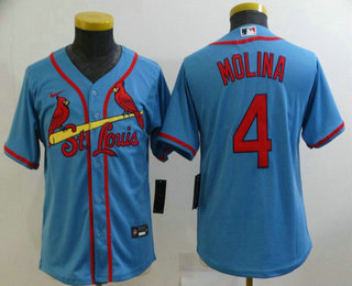 Youth St Louis Cardinals #4 Yadier Molina Light Blue Stitched MLB Cool Base Nike Jersey
