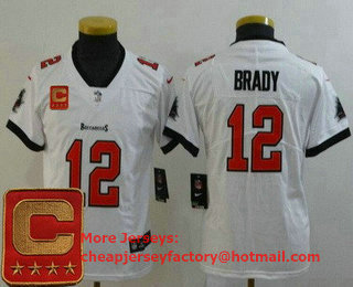 Youth Tampa Bay Buccaneers #12 Tom Brady Limited White Captain Patch Vapor Untouchable Jersey