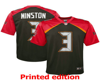 Youth Tampa Bay Buccaneers #3 Jameis Winston Black 2019 Inverted Legend Printed NFL Nike Limited Jersey