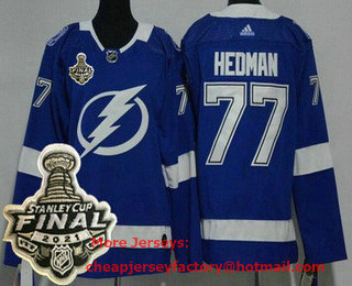 Youth Tampa Bay Lightning #77 Victor Hedman Blue 2021 Stanley Cup Finals Authentic Jersey
