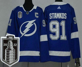 Youth Tampa Bay Lightning #91 Steven Stamkos Blue 2022 Stanley Cup Stitched Jersey