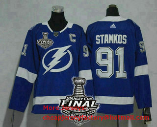 Youth Tampa Bay Lightning #91 Steven Stamkos Light Blue 2020 Stanley Cup Final Patch Adidas Stitched NHL Jersey