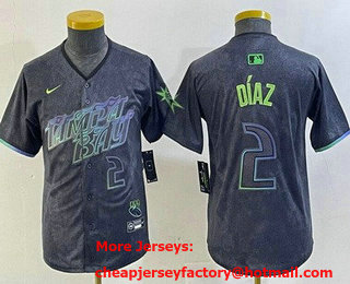 Youth Tampa Bay Rays #2 Yandy Diaz Charcoal 2024 City Connect Player Number Limited Cool Base Jersey