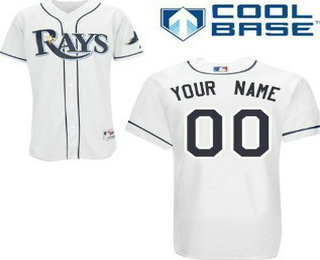 Youth Tampa Bay Rays Customized White With Navy Blue Jersey