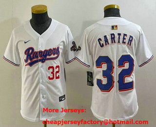 Youth Texas Rangers #32 Evan Carter Number White 2024 Gold Collection Limited Cool Base Jersey 11