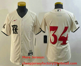 Youth Texas Rangers #34 Nolan Ryan Cream 2023 City Connect Stitched Baseball Jersey 01