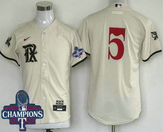 Youth Texas Rangers #5 Corey Seager Cream City 2023 World Series Champions Cool Base Jersey