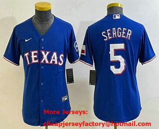 Youth Texas Rangers #5 Corey Seager Royal Team Logo Cool Base Jersey