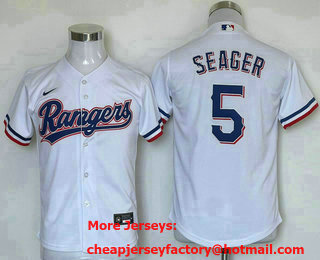 Youth Texas Rangers #5 Corey Seager White Team Logo Cool Base Jersey