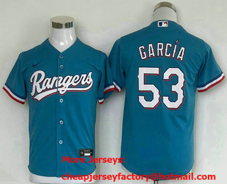 Youth Texas Rangers #53 Adolis Garcia Light Blue Team Logo Cool Base Jersey