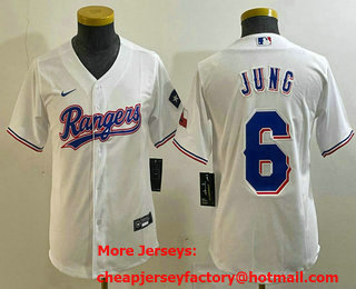 Youth Texas Rangers #6 Josh Jung White Team Logo Stitched Cool Base Nike Jersey