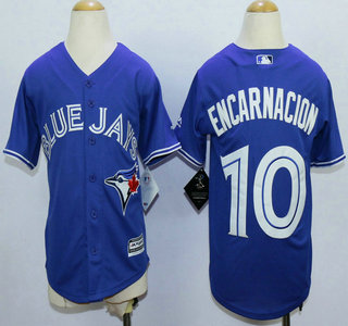 Youth Toronto Blue Jays #10 Edwin Encarnacion Alternate Blue 2015 MLB Cool Base Jersey