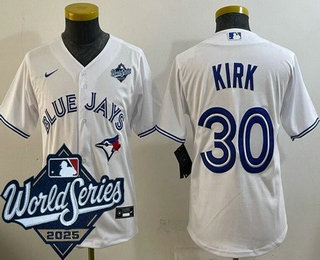 Youth Toronto Blue Jays #30 Alejandro Kirk White 2025 World Series Cool Base Jersey