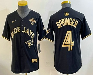 Youth Toronto Blue Jays #4 George Springer Black Gold 2025 American League Champions Limited Stitched Jersey