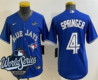 Youth Toronto Blue Jays #4 George Springer Blue 2025 World Series Cool Base Jersey
