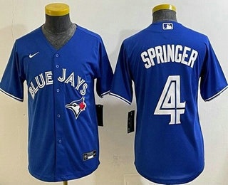 Youth Toronto Blue Jays #4 George Springer Blue Cool Base Jersey