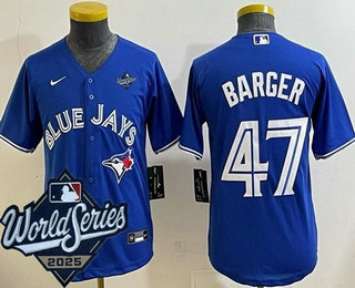 Youth Toronto Blue Jays #47 Addison Barger Blue 2025 World Series Cool Base Jersey