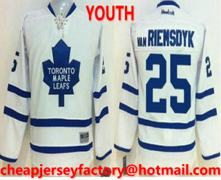 Youth Toronto Maple Leafs #25 James Van Riemsdyk White Stitched NHL Reebok Hockey Jersey