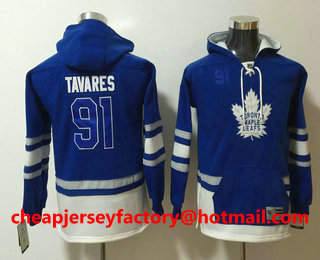 Youth Toronto Maple Leafs #91 John Tavares Royal Blue Pocket Stitched NHL Old Time Hockey Pullover Hoodie