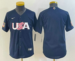 Youth USA Baseball Blank 2023 Navy World Classic Stitched Jersey 001