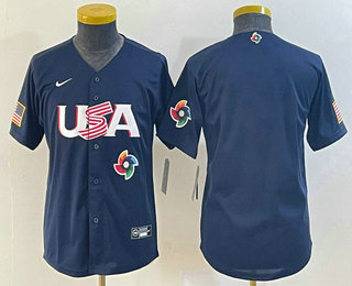 Youth USA Baseball Blank 2023 Navy World Classic Stitched Jersey 002