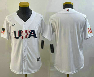 Youth USA Baseball Blank 2023 White World Baseball Classic Stitched Jersey 01