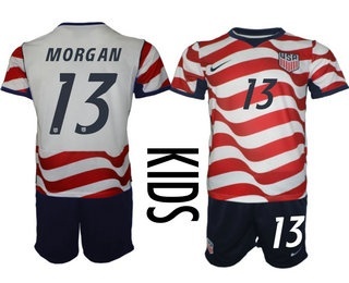 Youth USA National Team #13 Alex Morgan Home White 2026 World Cup Soccer Jersey Suit