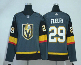 Youth Vegas Golden Knights #29 Marc-Andre Fleury Gray With Handwork Sequin Fashion Team Logo Home 2017-2018 Hockey Stitched NHL Jersey