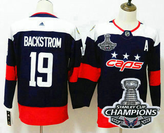 Youth Washington Capitals #19 Nicklas Backstrom Navy Blue With A Patch 2018 Stanley Cup Champions Patch Stadium Series Stitched NHL Hockey Jersey