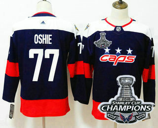 Youth Washington Capitals #77 T.J. Oshie Navy Blue 2018 Stanley Cup Champions Patch Stadium Series Stitched NHL Hockey Jersey