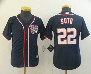 Youth Washington Nationals #22 Juan Soto Navy Blue Stitched MLB Cool Base Jersey