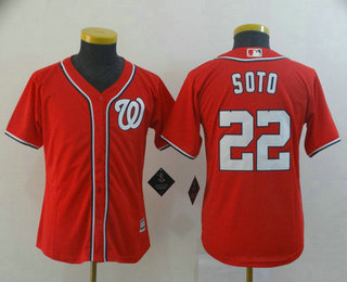Youth Washington Nationals #22 Juan Soto Red Stitched MLB Cool Base Jersey