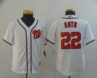 Youth Washington Nationals #22 Juan Soto White Stitched MLB Cool Base Jersey