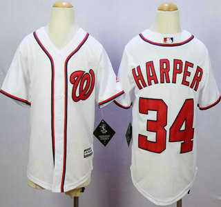 Youth Washington Nationals #34 Bryce Harper Home White 2015 MLB Cool Base Jersey