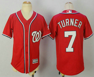Youth Washington Nationals #7 Trea Turner Red Stitched MLB Cool Base Jersey