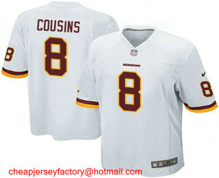 Youth Washington Redskins #8 Kirk Cousins White Road Stitched NFL Nike Game Jersey