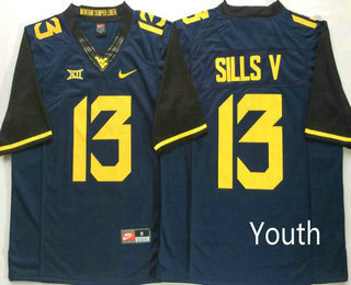Youth West Virginia Mountaineers #13 David Sills V Navy Blue Limited College Football Stitched Nike NCAA Jersey