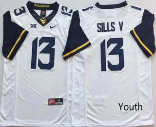 Youth West Virginia Mountaineers #13 David Sills V White Limited College Football Stitched Nike NCAA Jersey