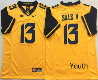 Youth West Virginia Mountaineers #13 David Sills V Yellow Limited College Football Stitched Nike NCAA Jersey